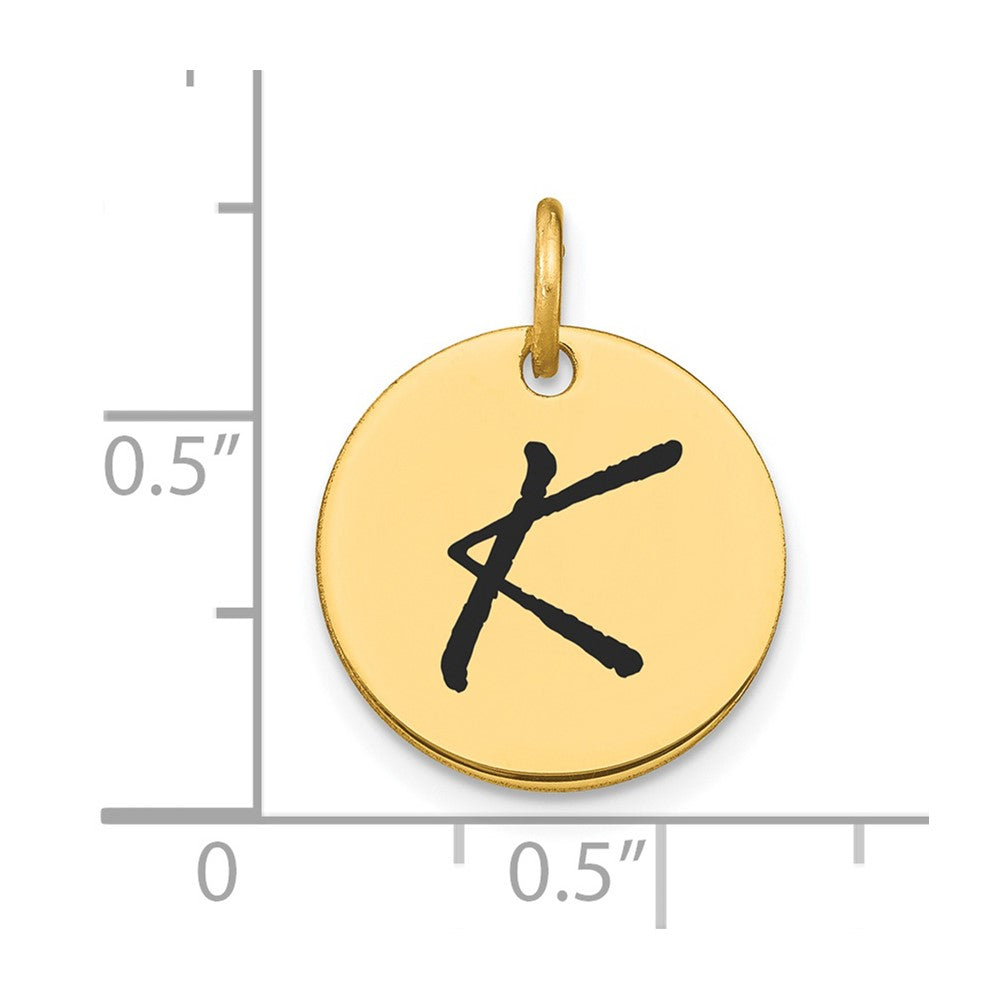 14K Gold Script Letter 'K' Circular Charm with Black Enamel - Charlie & Co. Jewelry