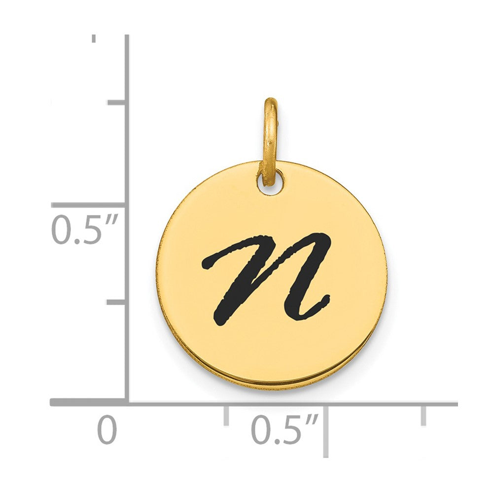 14K Gold Script Letter 'n' Circular Charm with Black Enamel - Charlie & Co. Jewelry
