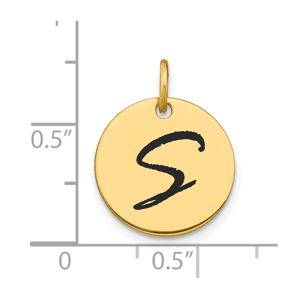 14K Gold Script Letter 'S' Circular Charm with Black Enamel - Charlie & Co. Jewelry