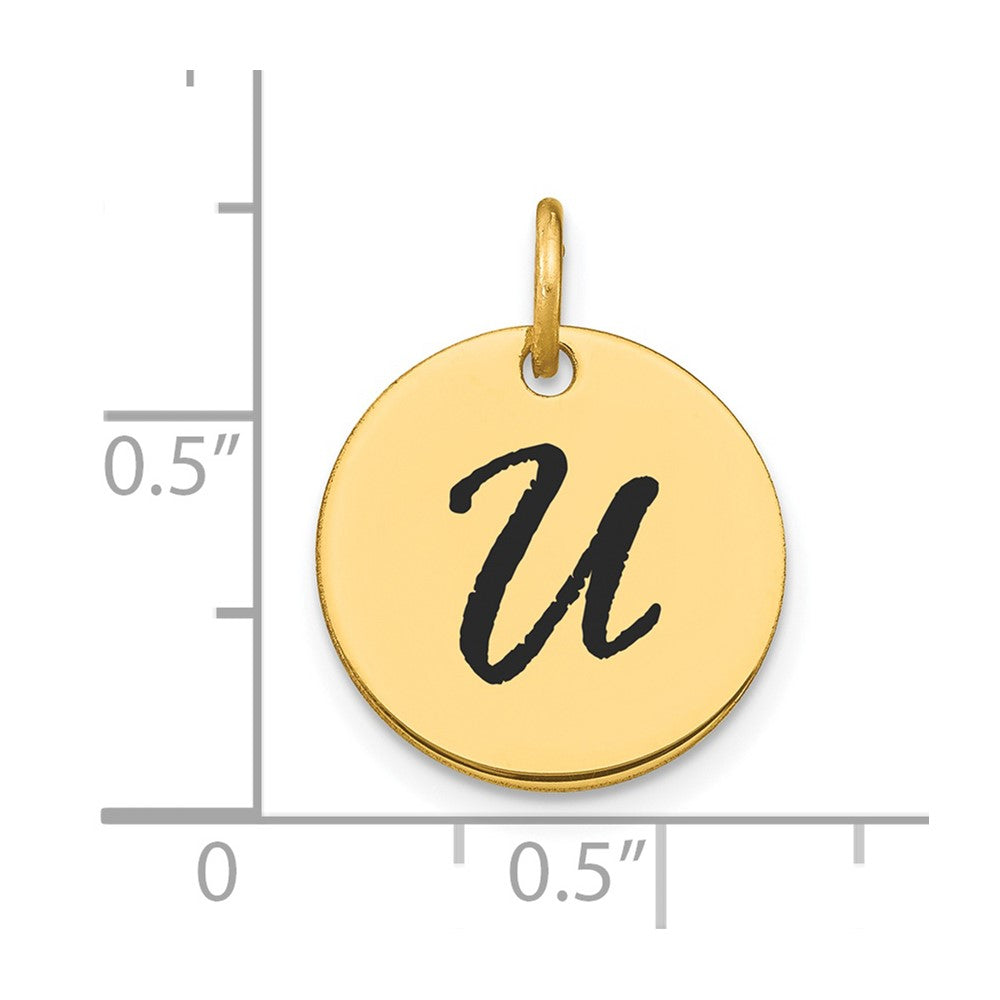 14K Gold Script Letter 'U' Circular Charm with Black Enamel - Charlie & Co. Jewelry