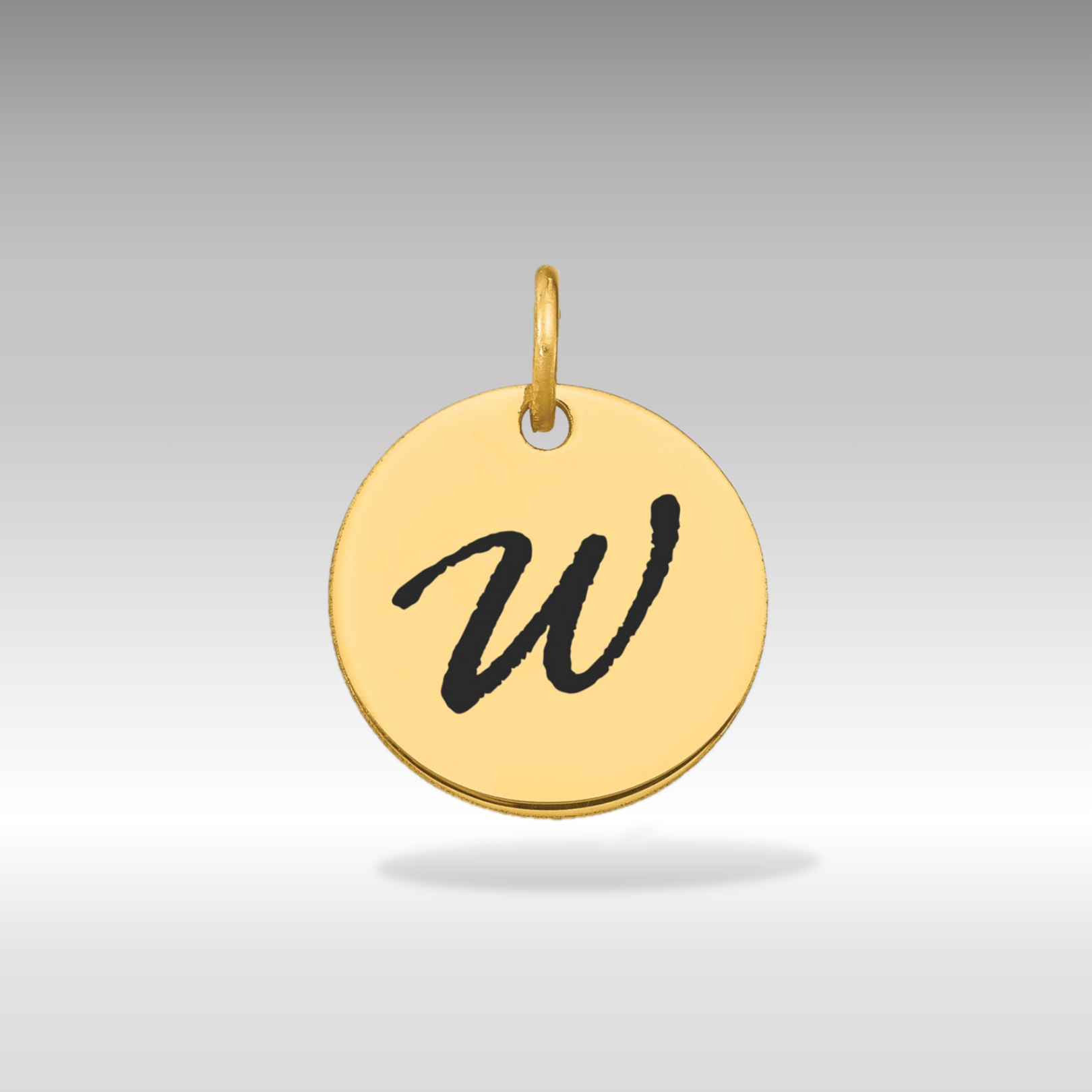 14K Gold Script Letter 'W' Circular Charm with Black Enamel - Charlie & Co. Jewelry