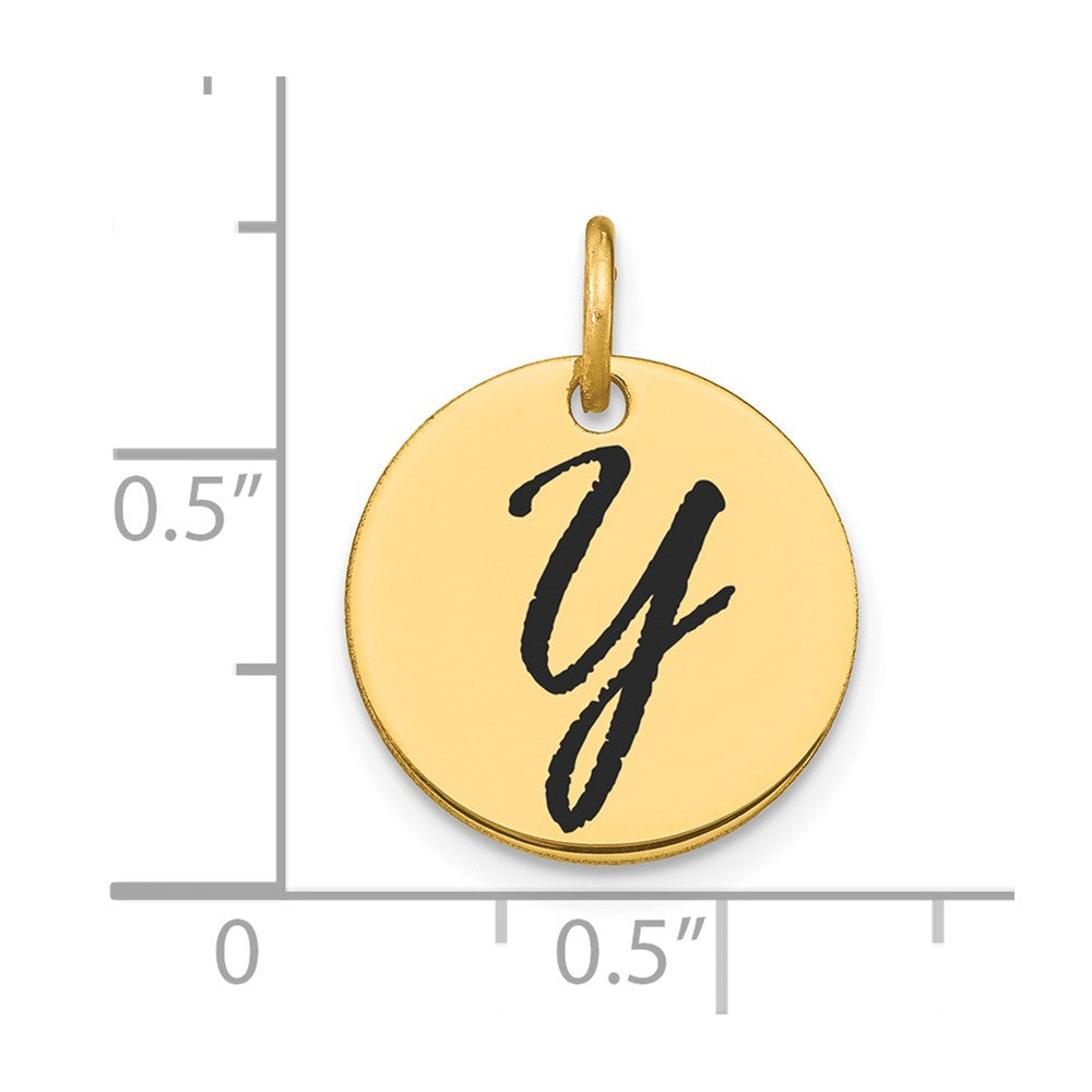 14K Gold Script Letter 'Y' Circular Charm with Black Enamel - Charlie & Co. Jewelry
