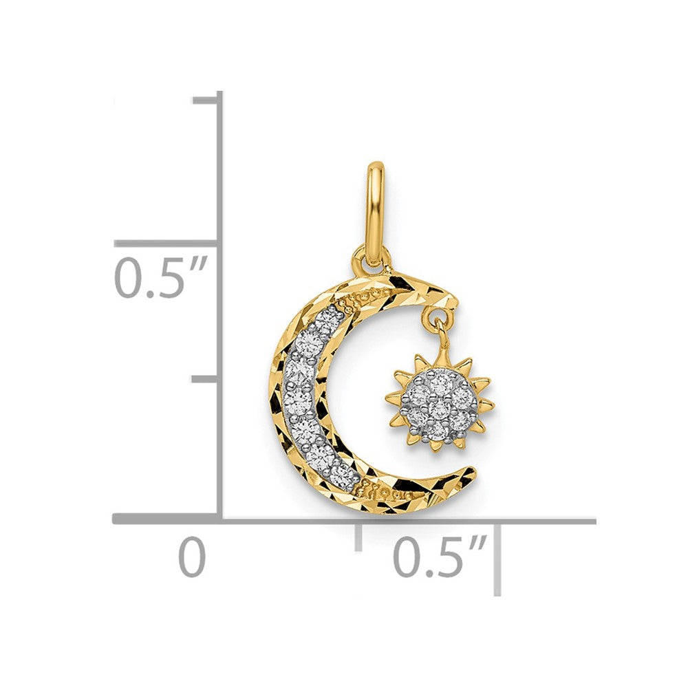 Gold CZ Diamond-Cut Moon and Star Pendant Necklace Model-YC1465 - Charlie & Co. Jewelry