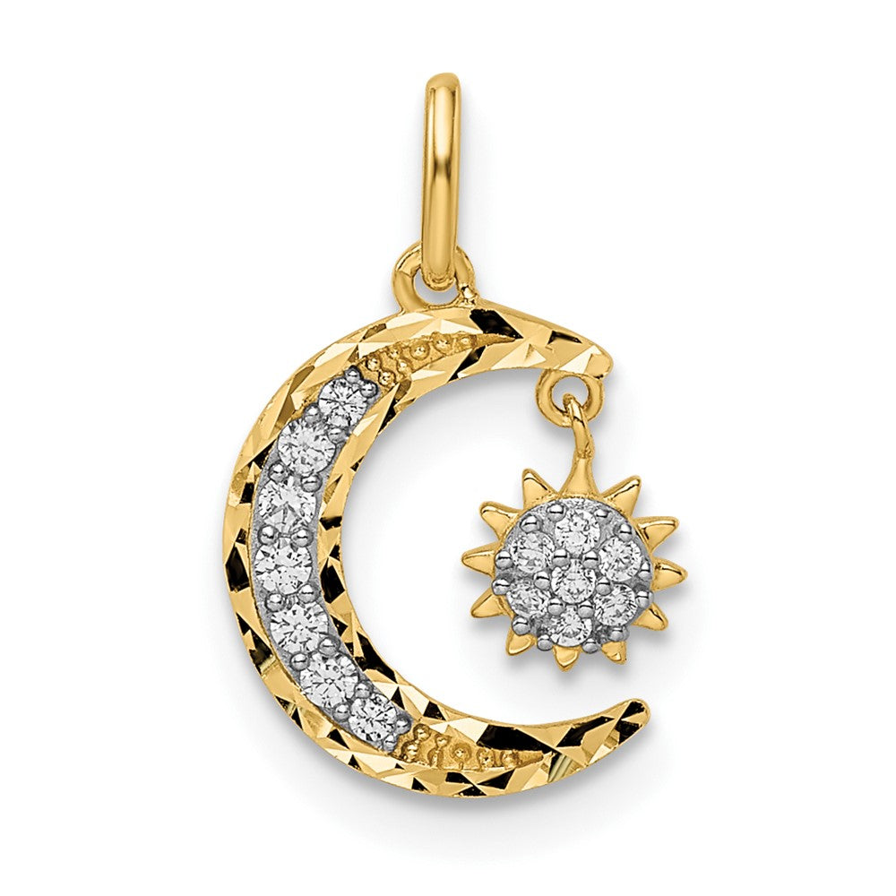 Gold CZ Diamond-Cut Moon and Star Pendant Necklace Model-YC1465 - Charlie & Co. Jewelry