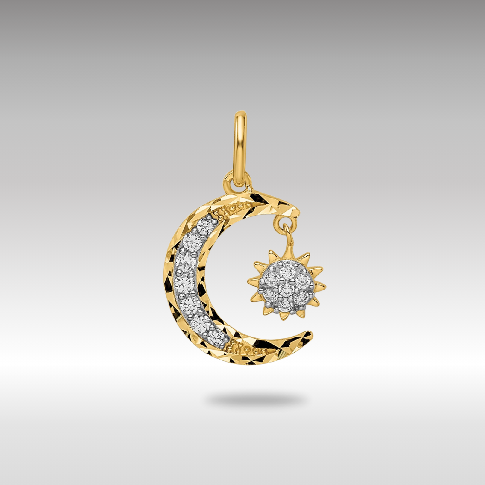 Gold CZ Diamond-Cut Moon and Star Pendant Necklace Model-YC1465 - Charlie & Co. Jewelry