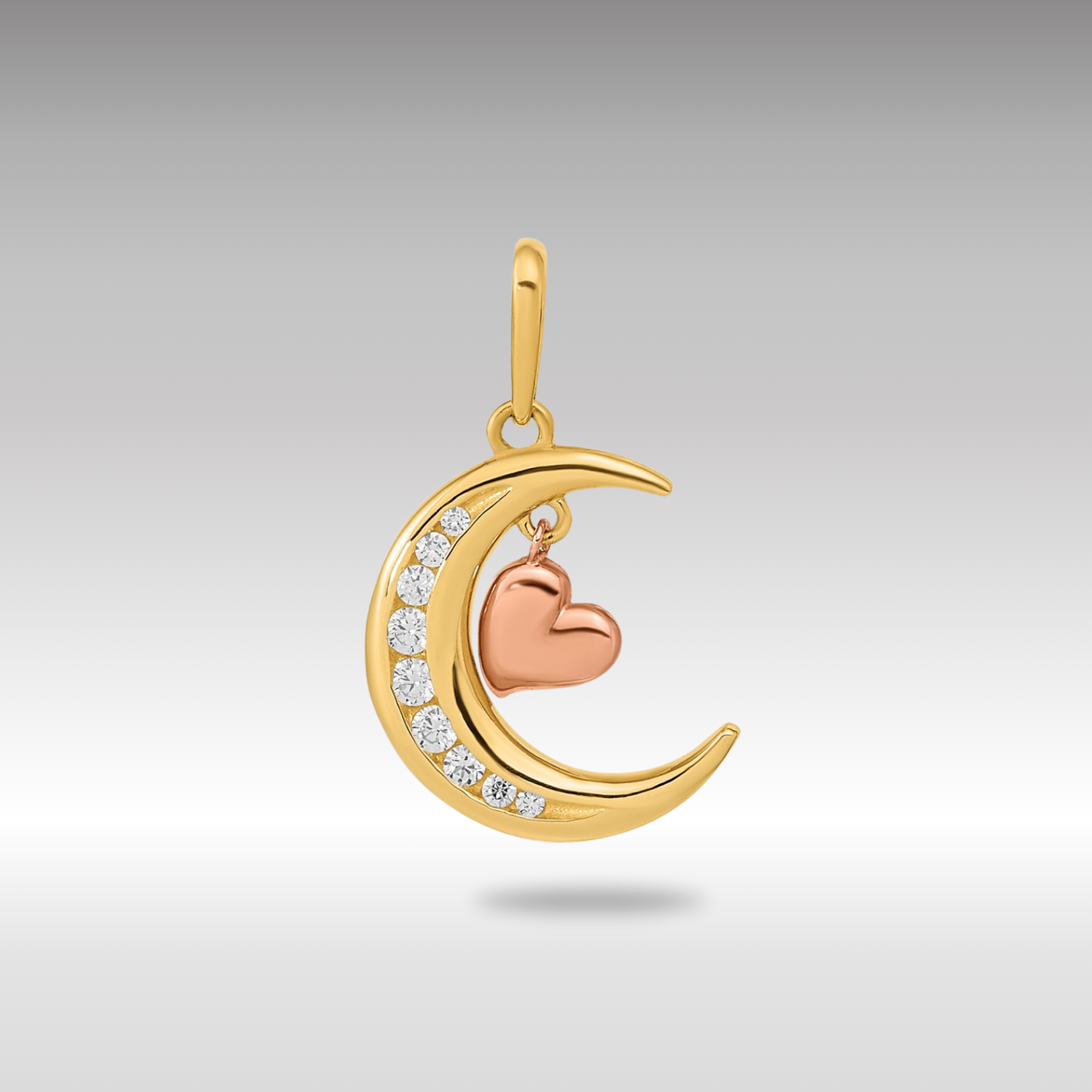 Gold CZ Moon Heart Pendant Necklace Model-YC1467 - Charlie & Co. Jewelry