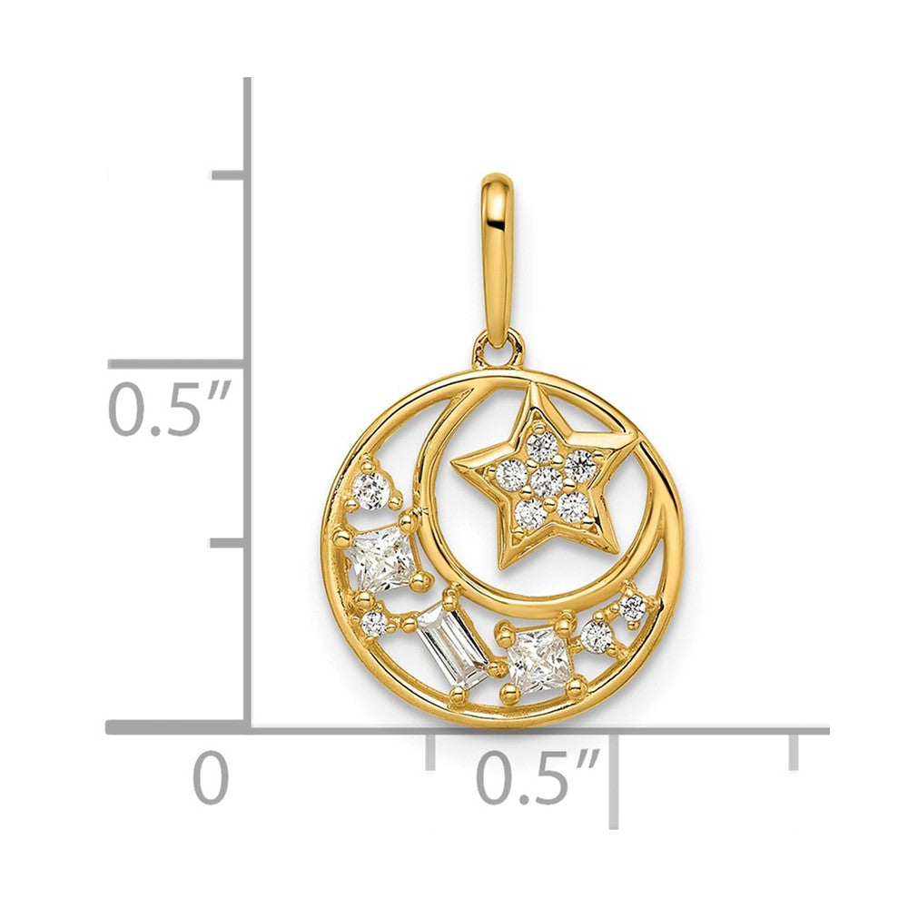 Gold CZ Star and Moon Necklace Pendant Model-YC1469 - Charlie & Co. Jewelry