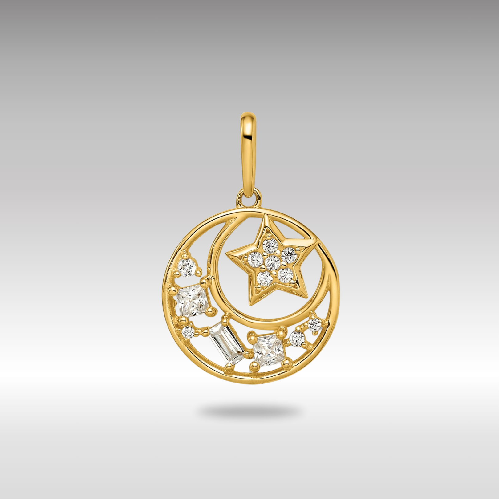 Gold CZ Star and Moon Necklace Pendant Model-YC1469 - Charlie & Co. Jewelry