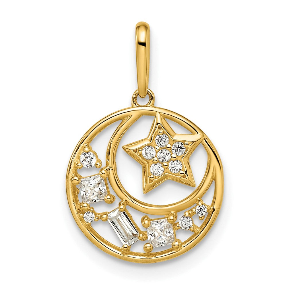 Gold CZ Star and Moon Necklace Pendant Model-YC1469 - Charlie & Co. Jewelry