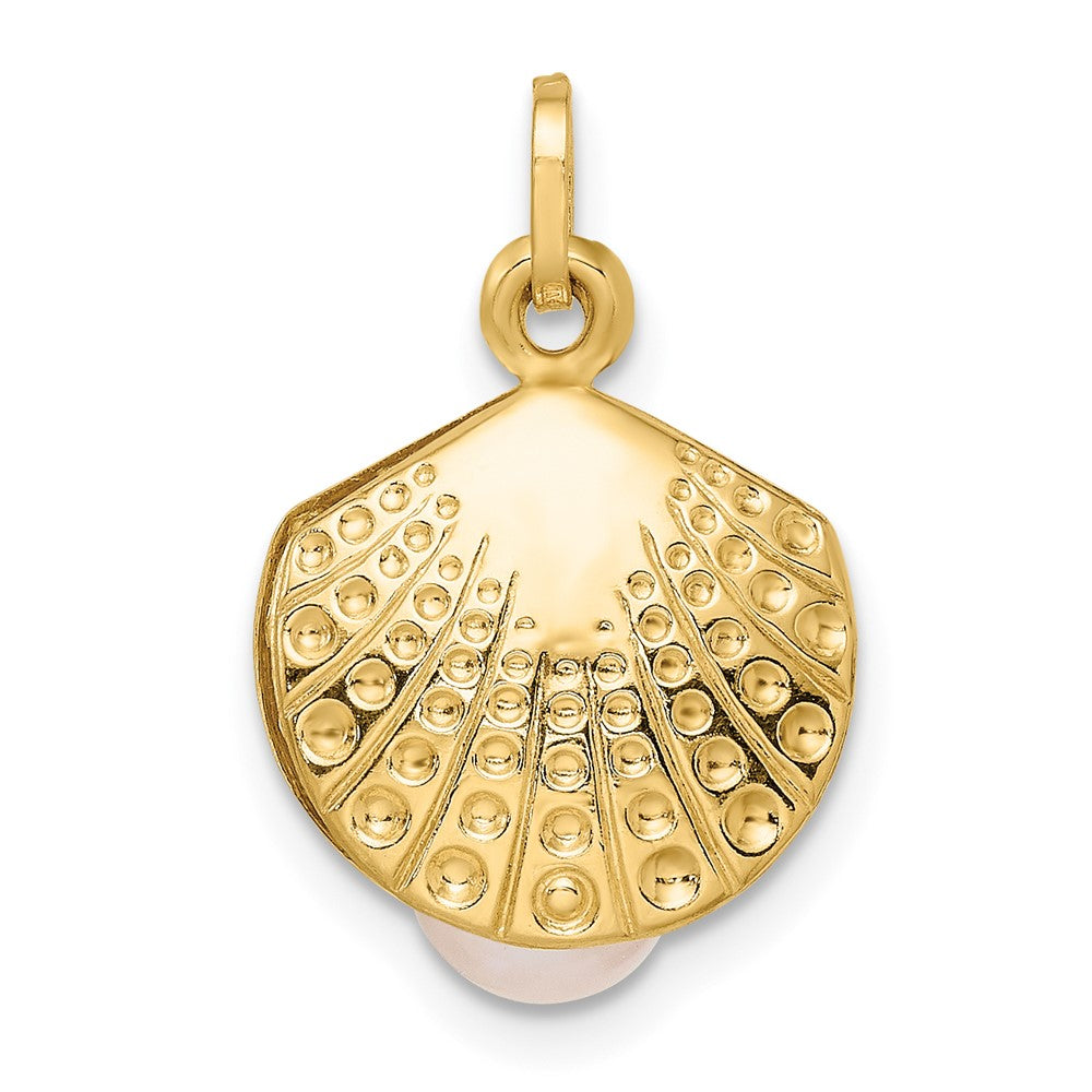 14K Gold Polished Shell Clam Pendant with Freshwater Cultured Pearl - Charlie & Co. Jewelry