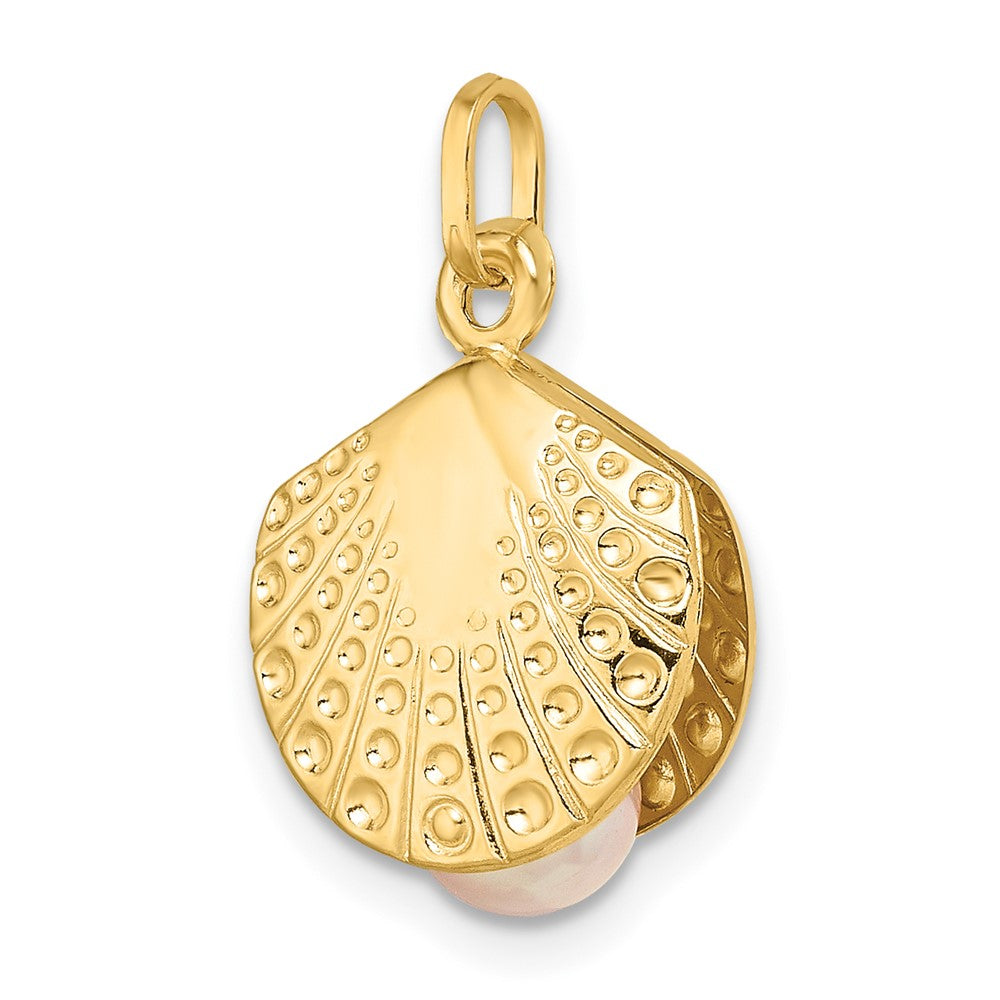 14K Gold Polished Shell Clam Pendant with Freshwater Cultured Pearl - Charlie & Co. Jewelry