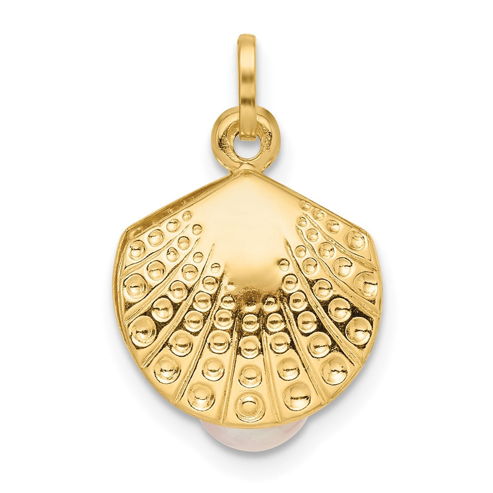 14K Gold Polished Shell Clam Pendant with Freshwater Cultured Pearl - Charlie & Co. Jewelry