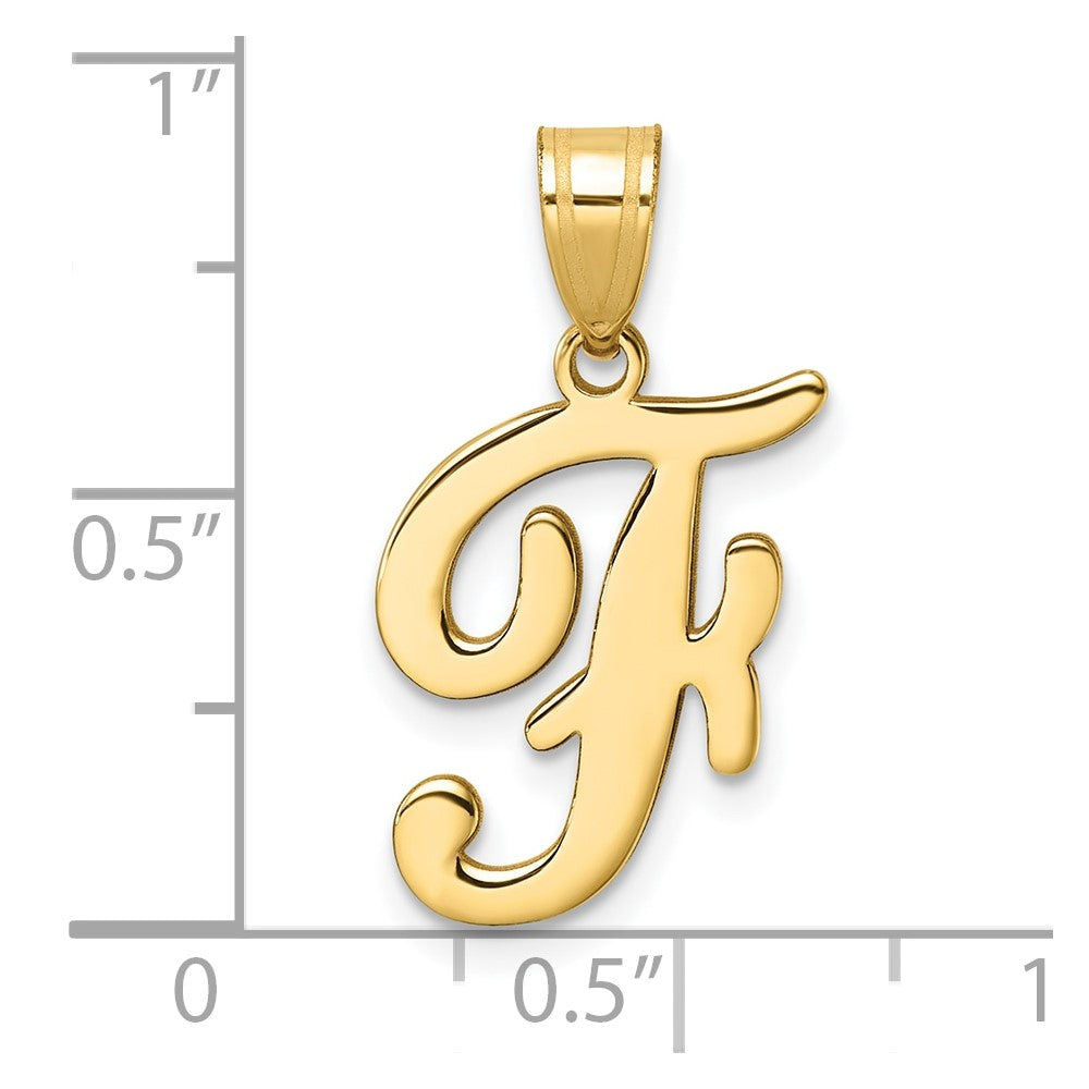 14K Gold Large Letter "F" Script Initial Pendant - Charlie & Co. Jewelry