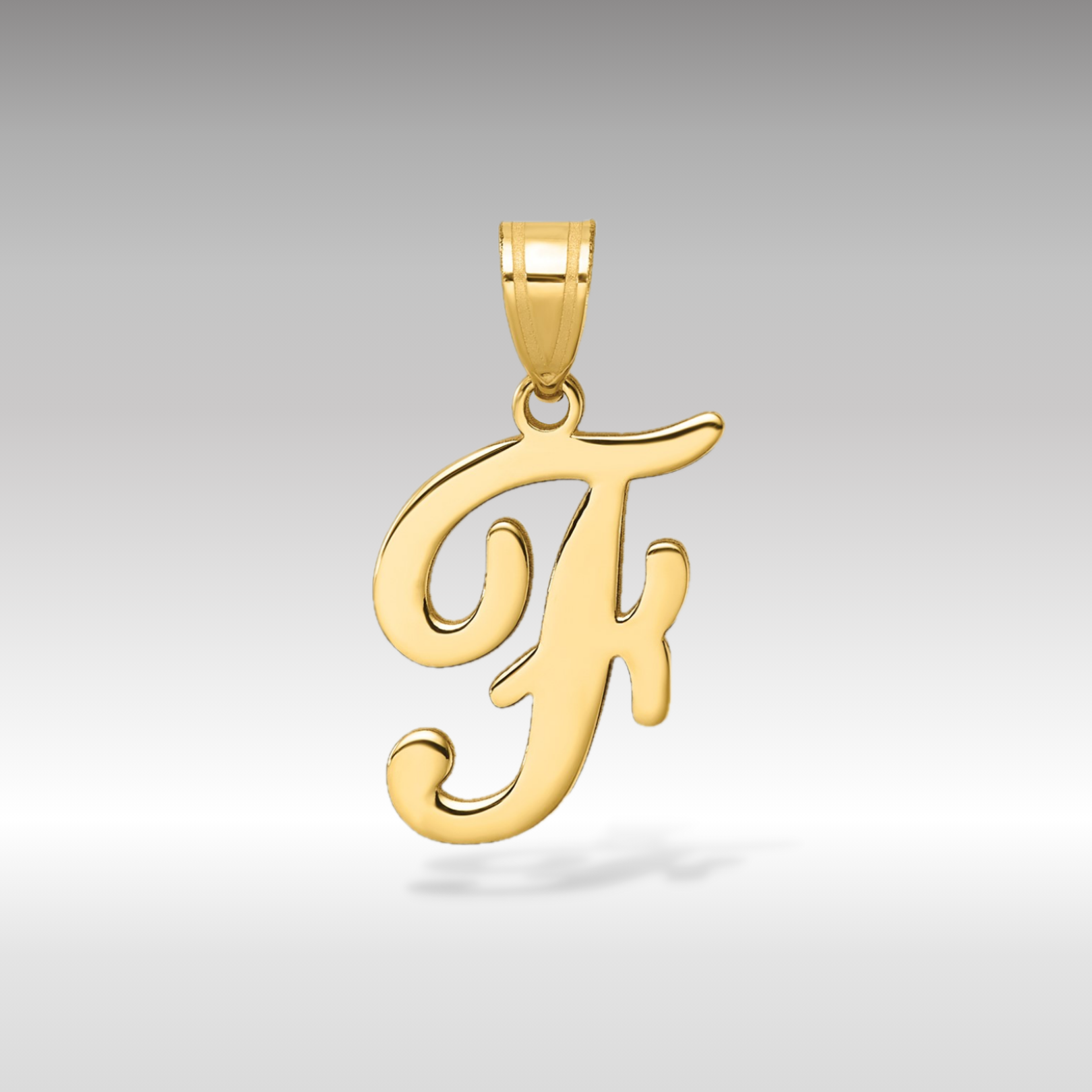 14K Gold Large Letter "F" Script Initial Pendant - Charlie & Co. Jewelry