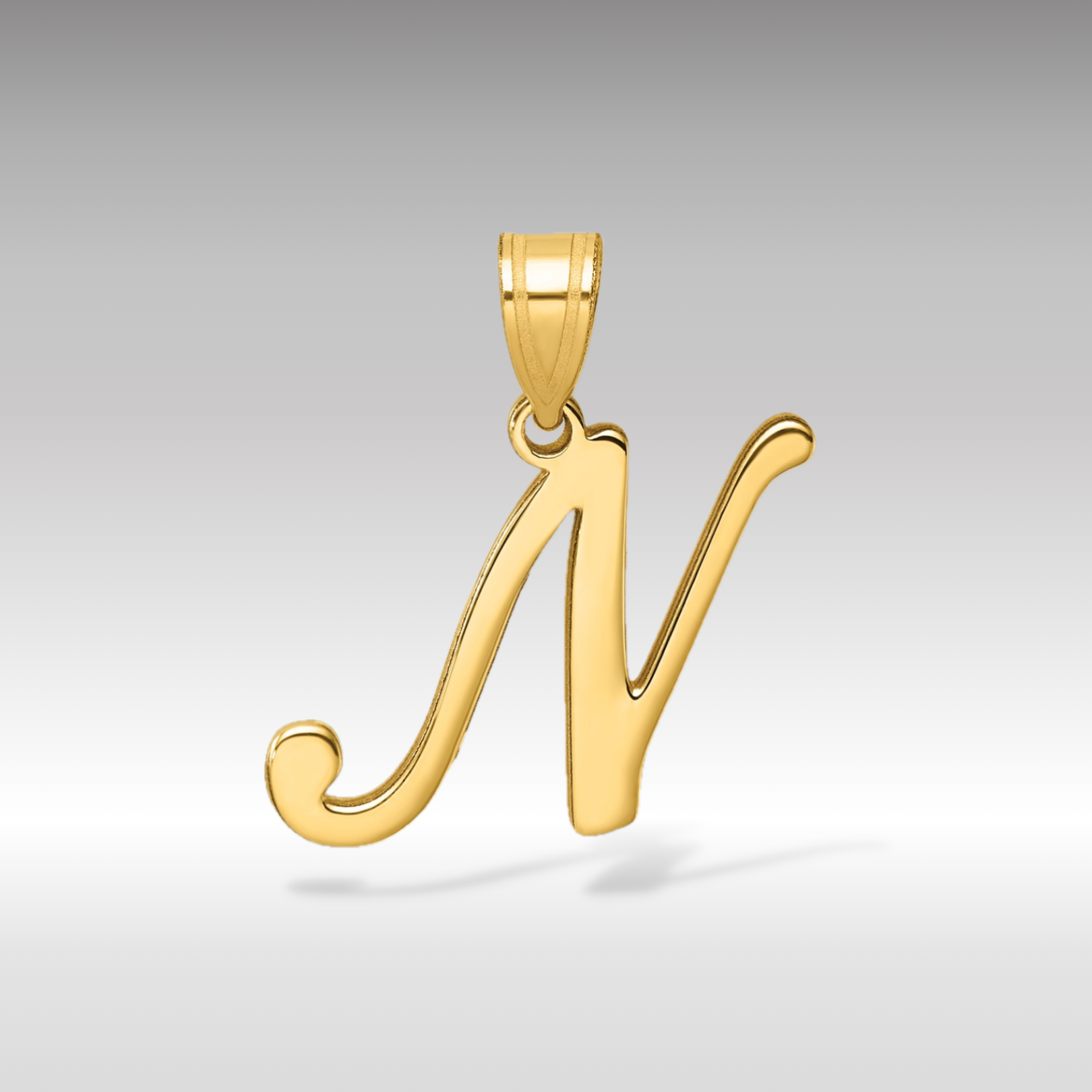 14K Gold Large Letter "N" Script Initial Pendant - Charlie & Co. Jewelry