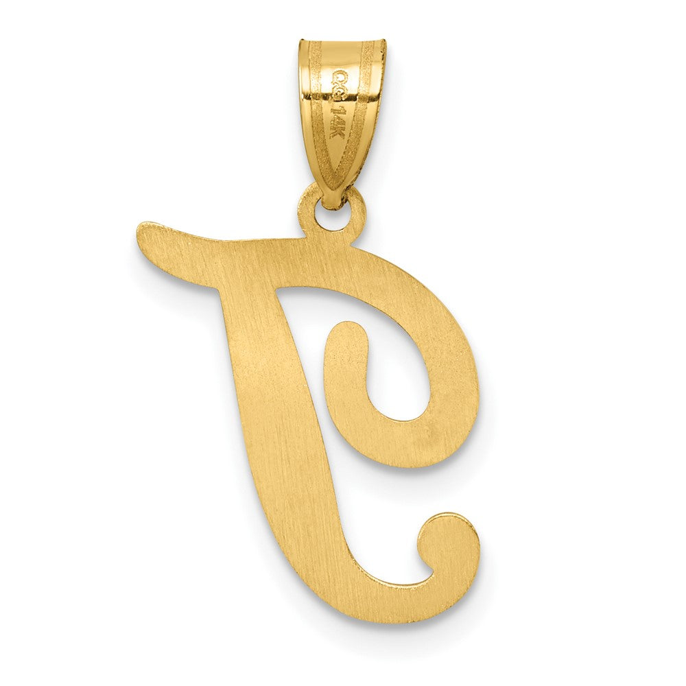 14K Gold Large Letter "T" Script Initial Pendant - Charlie & Co. Jewelry