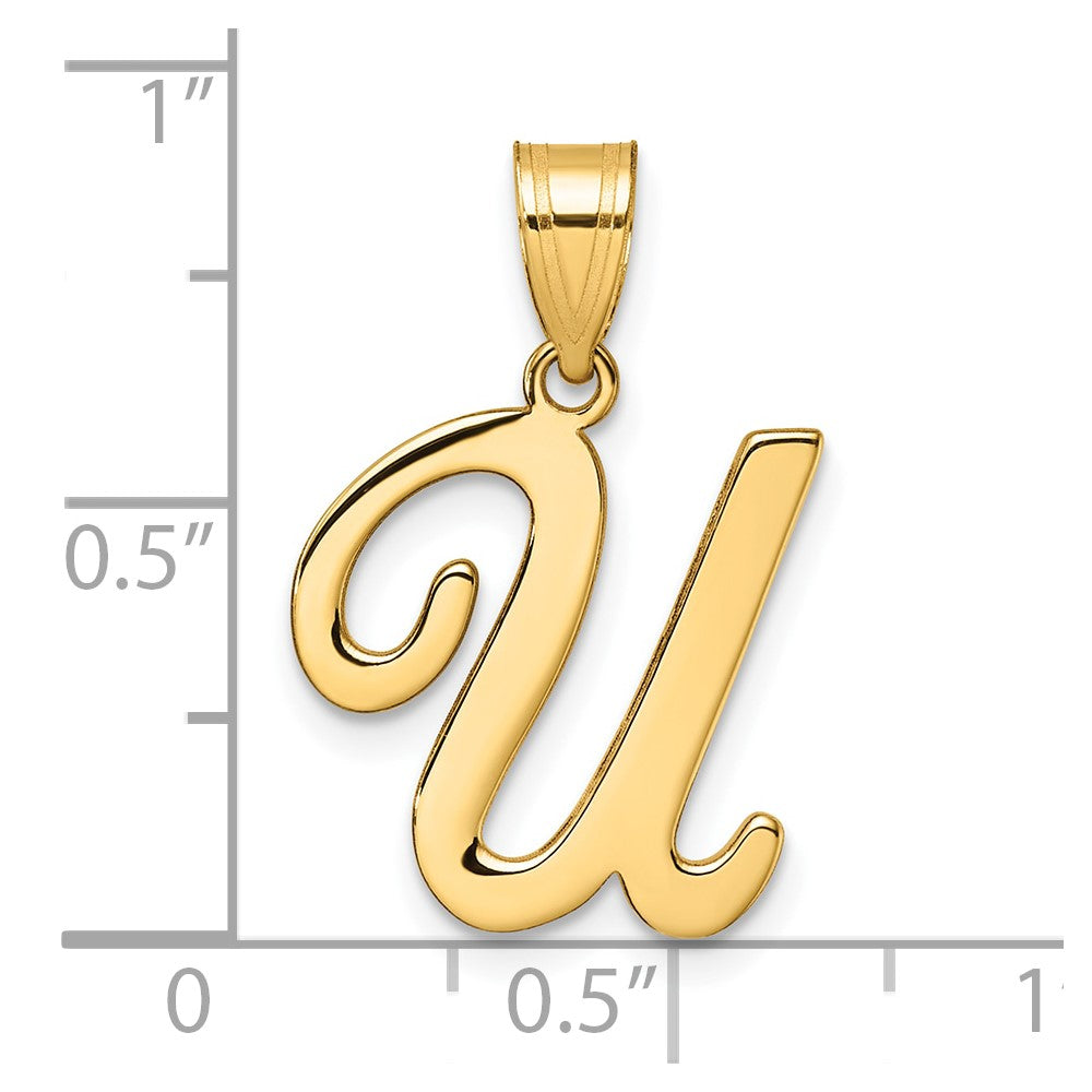 14K Gold Large Letter "U" Script Initial Pendant - Charlie & Co. Jewelry