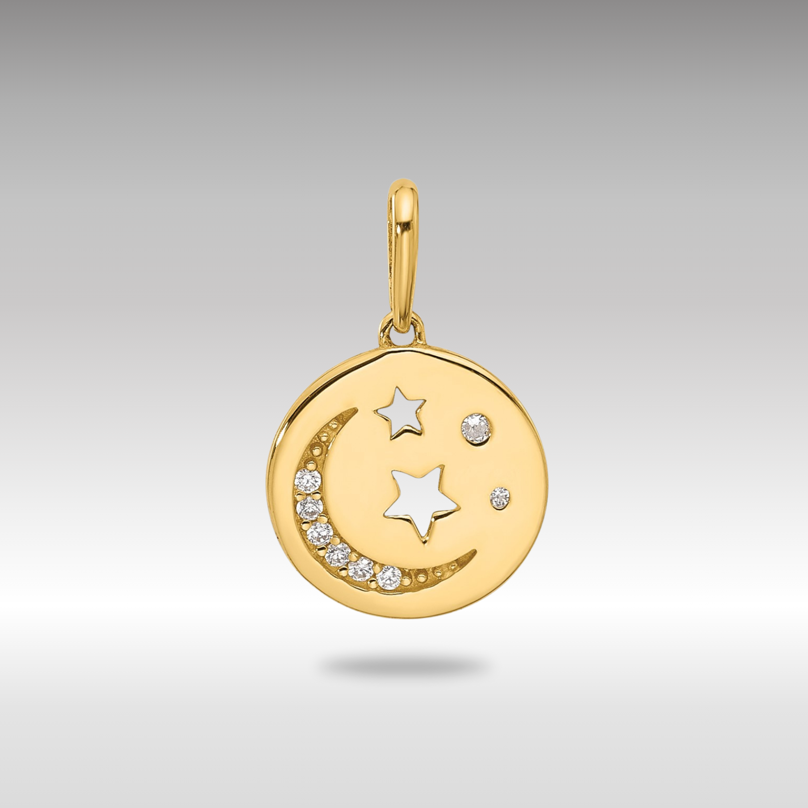 Gold CZ Moon and Stars Disc Pendant Necklace Model-YC1573 - Charlie & Co. Jewelry