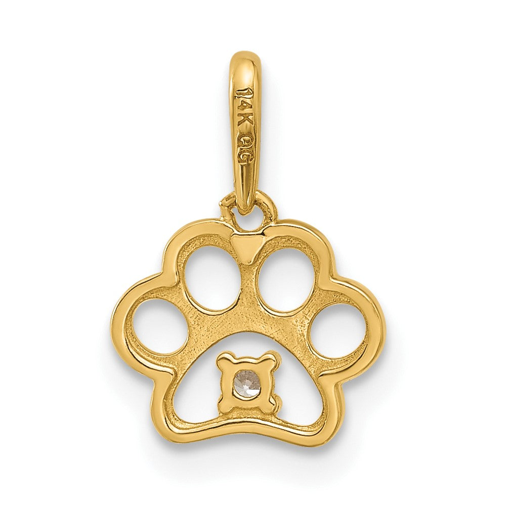 14K Gold Polished CZ Paw Print Pendant - Charlie & Co. Jewelry