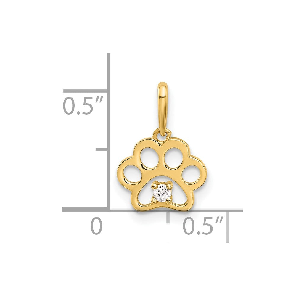 14K Gold Polished CZ Paw Print Pendant - Charlie & Co. Jewelry
