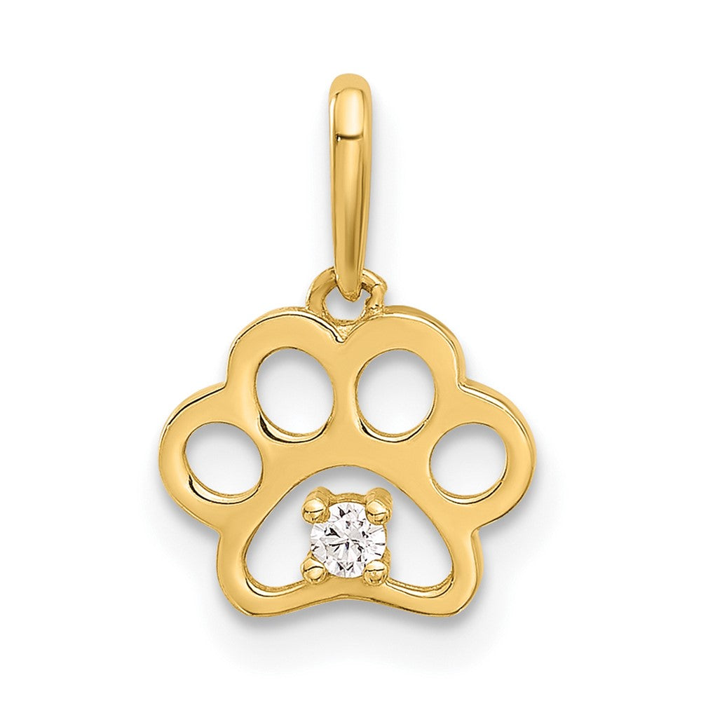 14K Gold Polished CZ Paw Print Pendant - Charlie & Co. Jewelry