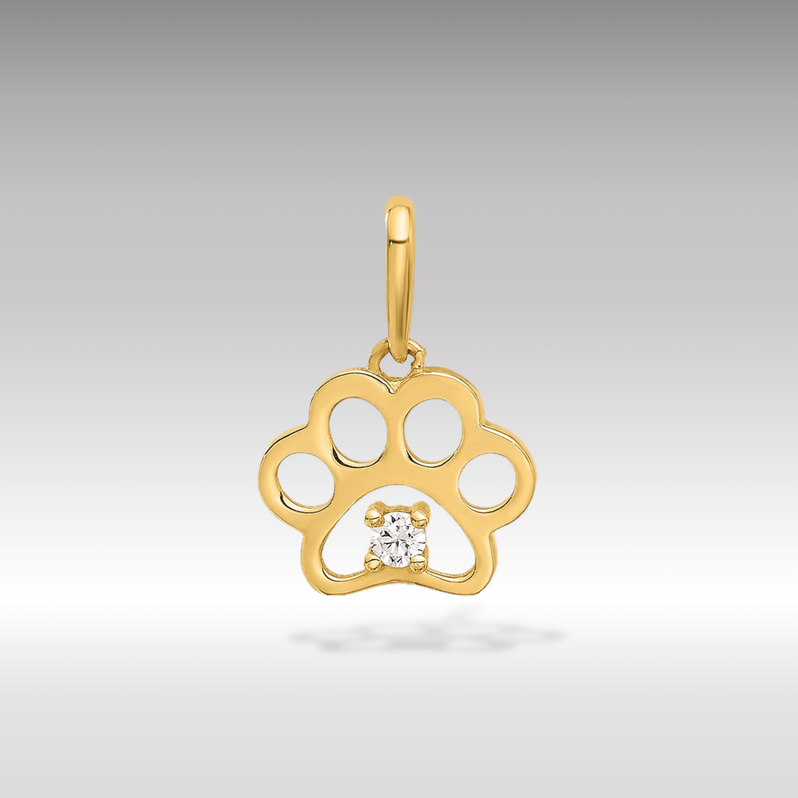 14K Gold Polished CZ Paw Print Pendant - Charlie & Co. Jewelry