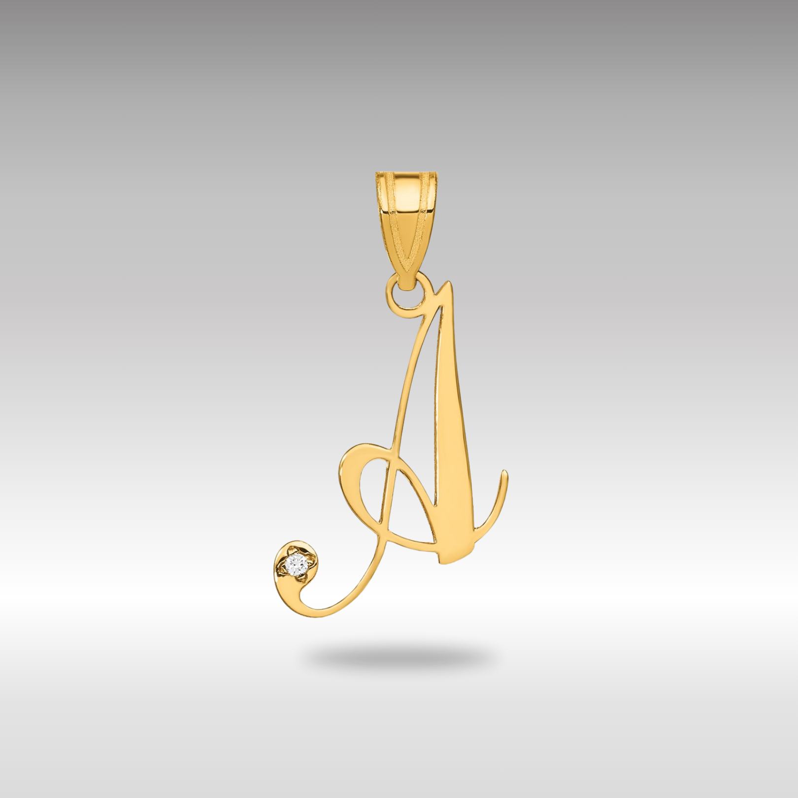 Gold Script Letter A Initial Pendant with Diamond - Model YC252A - Charlie & Co. Jewelry
