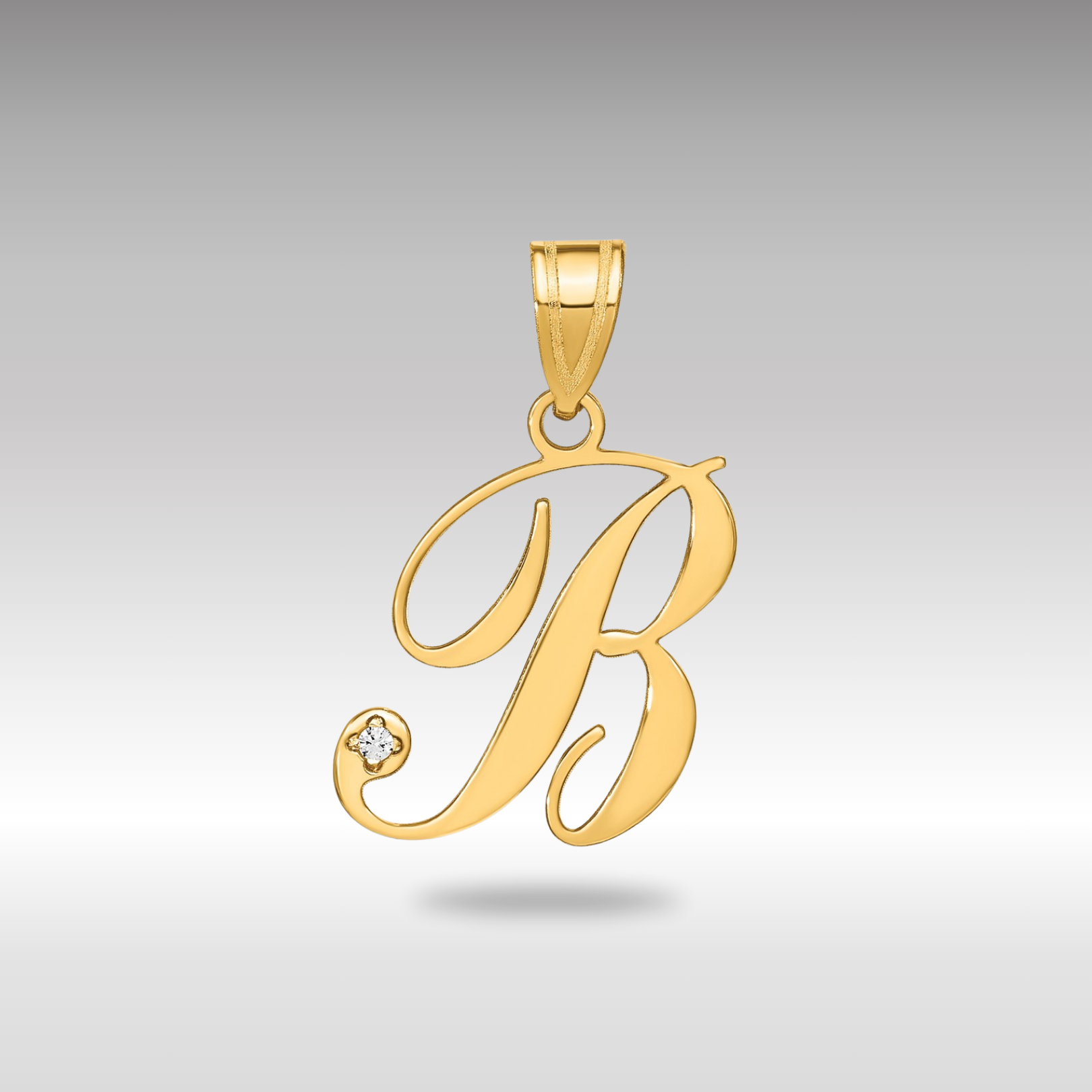 Gold Script Letter B Initial Pendant with Diamond - Model YC252B - Charlie & Co. Jewelry