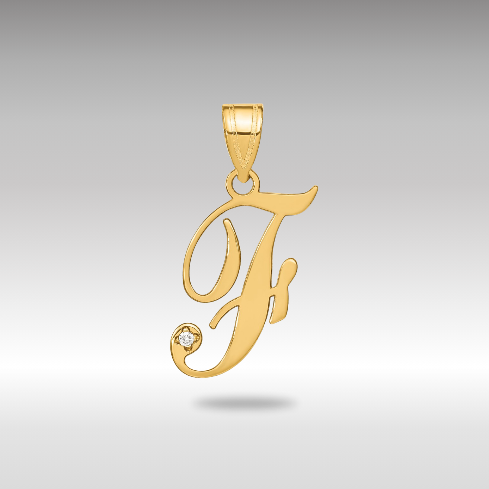 Gold Script Letter F Initial Pendant with Diamond - Model YC252F - Charlie & Co. Jewelry