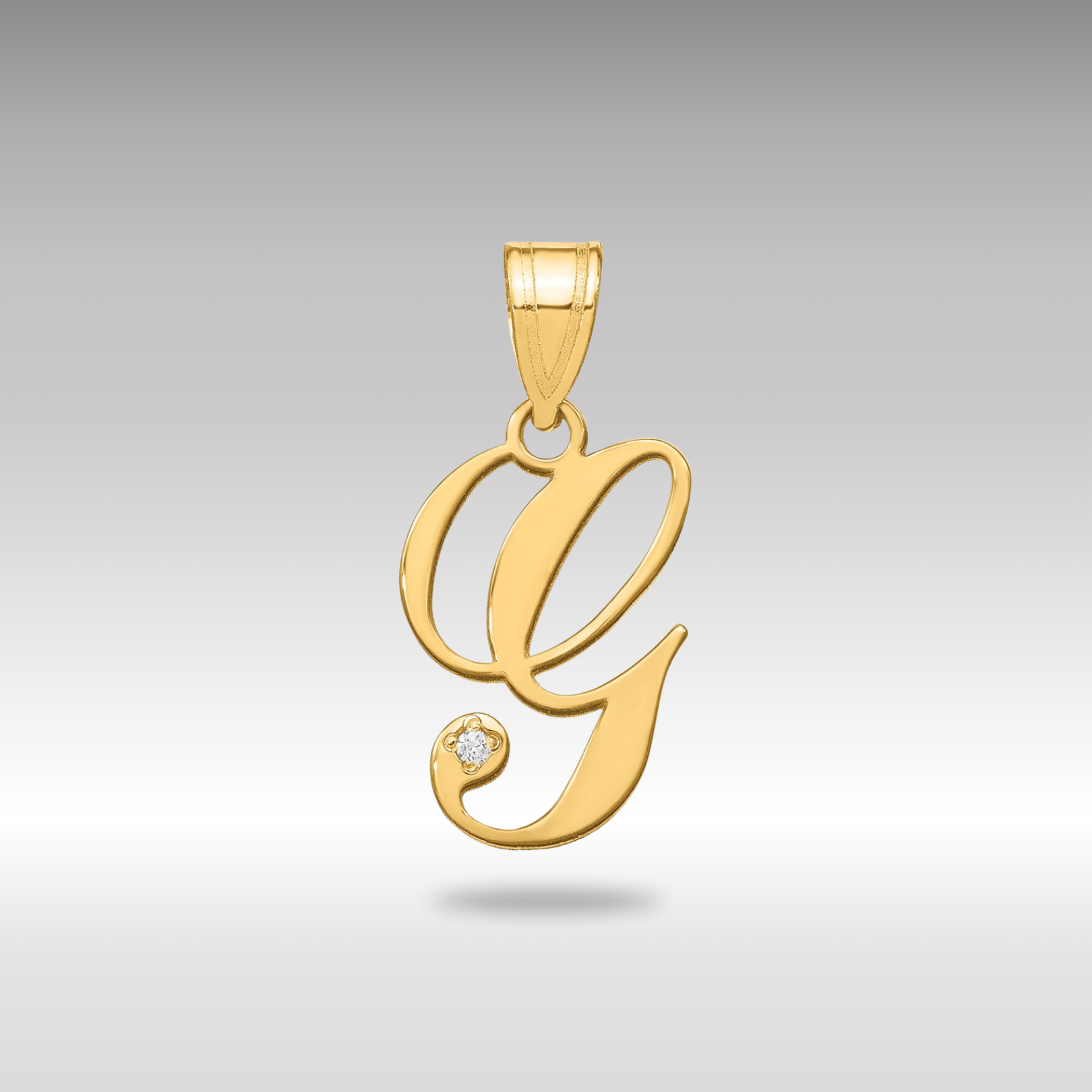 Gold Script Letter G Initial Pendant with Diamond - Model YC252G - Charlie & Co. Jewelry