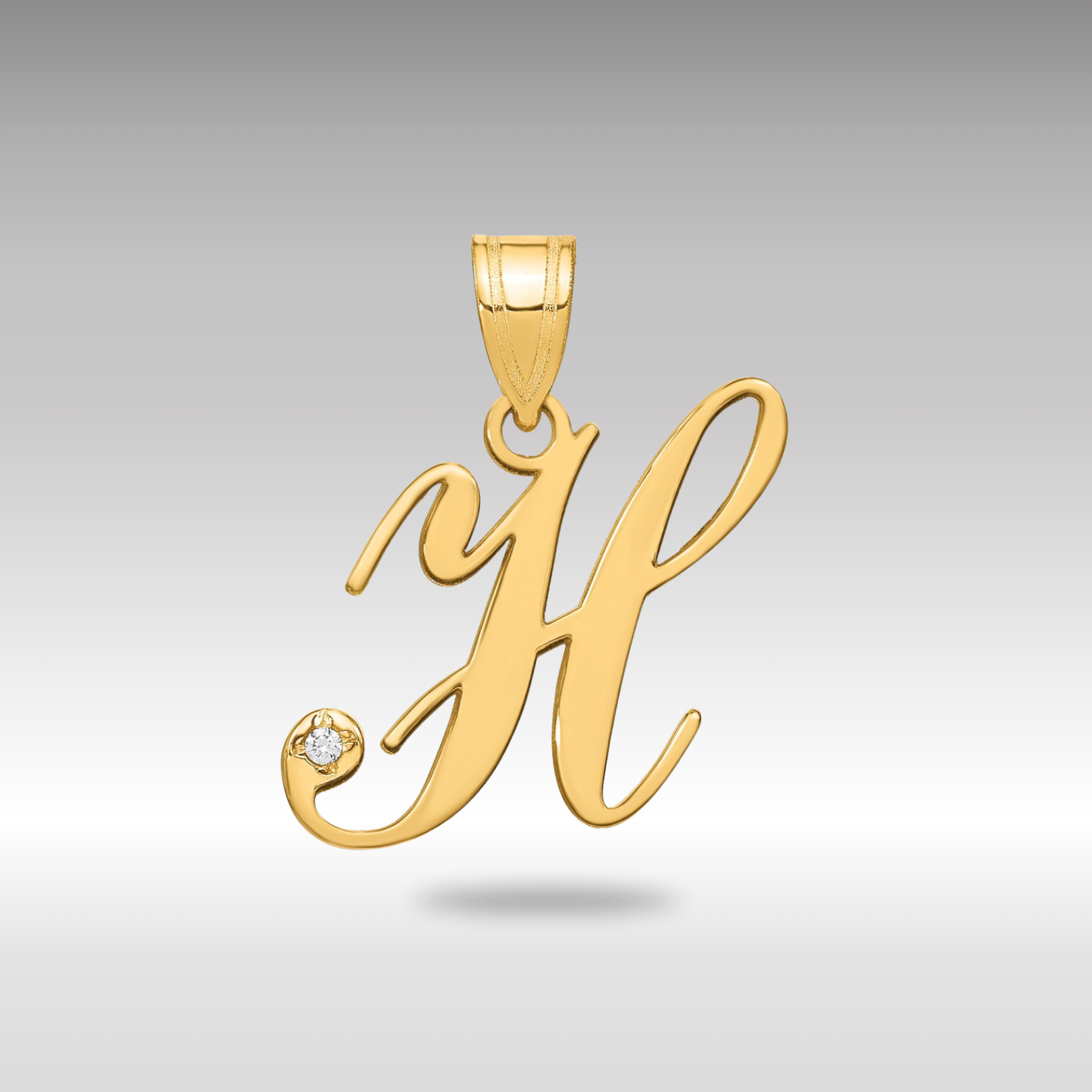 Gold Script Letter H Initial Pendant with Diamond - Model YC252H - Charlie & Co. Jewelry