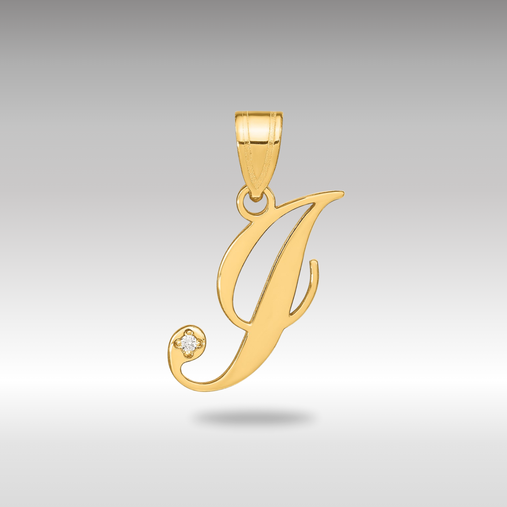 Gold Script Letter I Initial Pendant with Diamond - Model YC252I - Charlie & Co. Jewelry