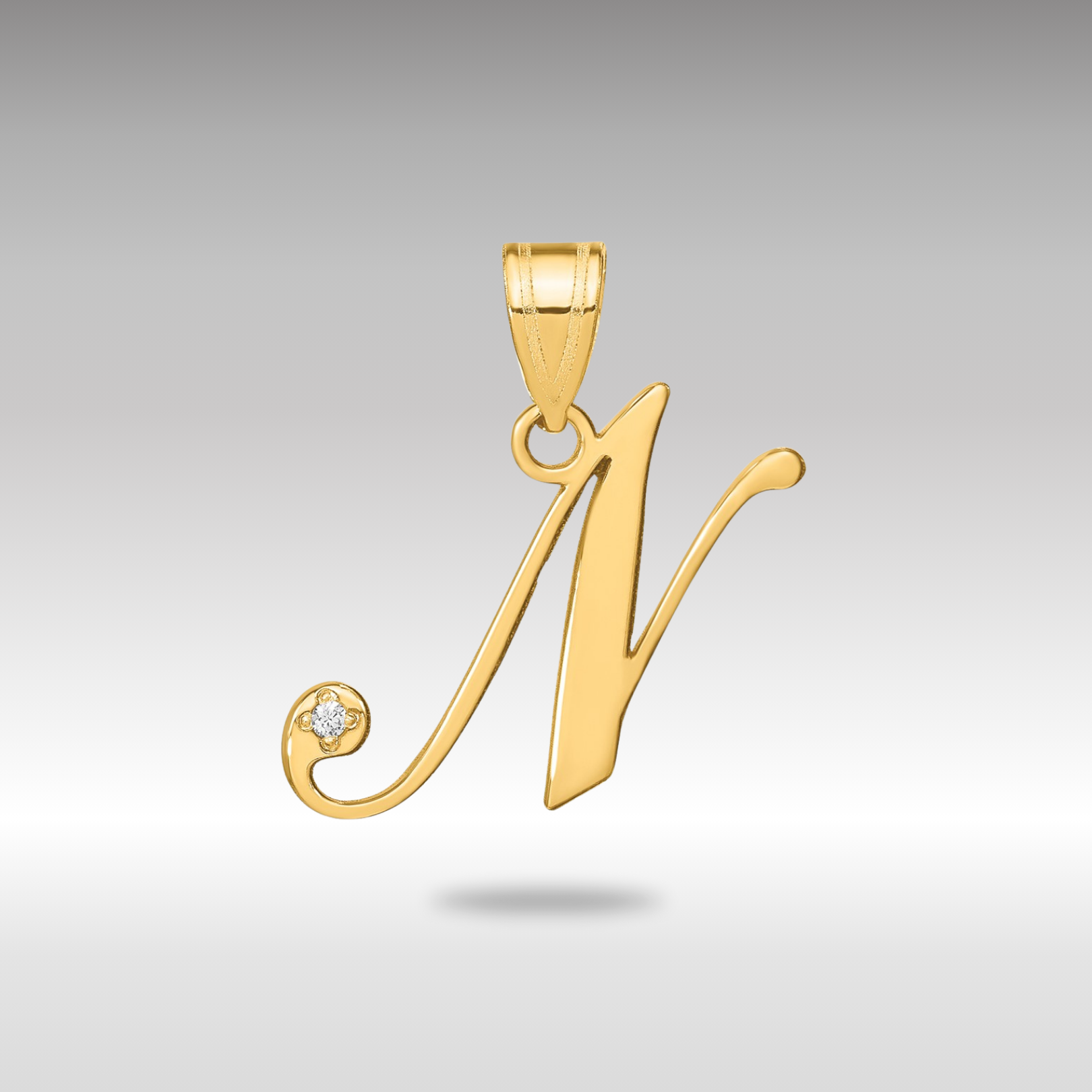 Gold Script Letter N Initial Pendant with Diamond - Model YC252N - Charlie & Co. Jewelry