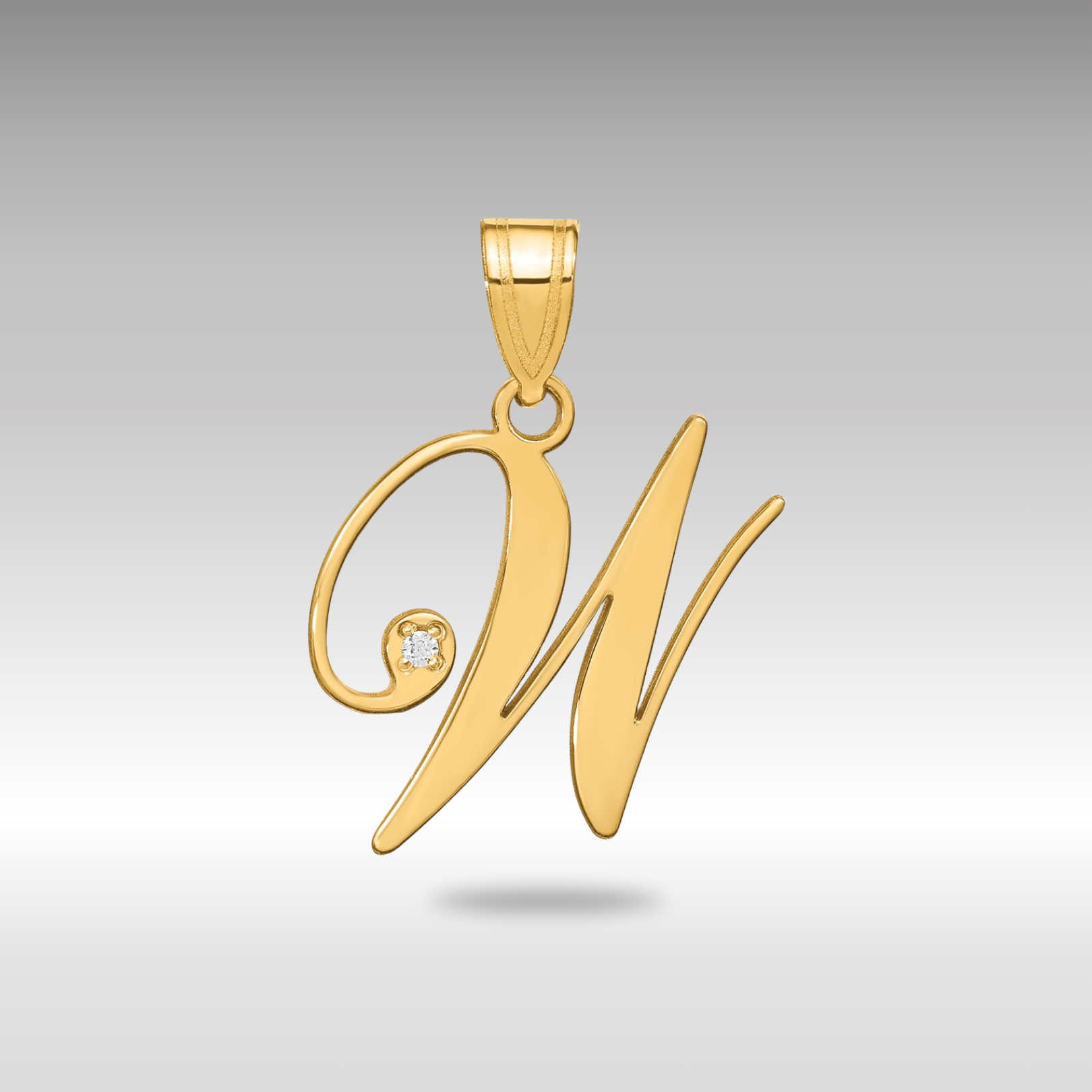 Gold Script Letter W Initial Pendant with Diamond - Model YC252W - Charlie & Co. Jewelry