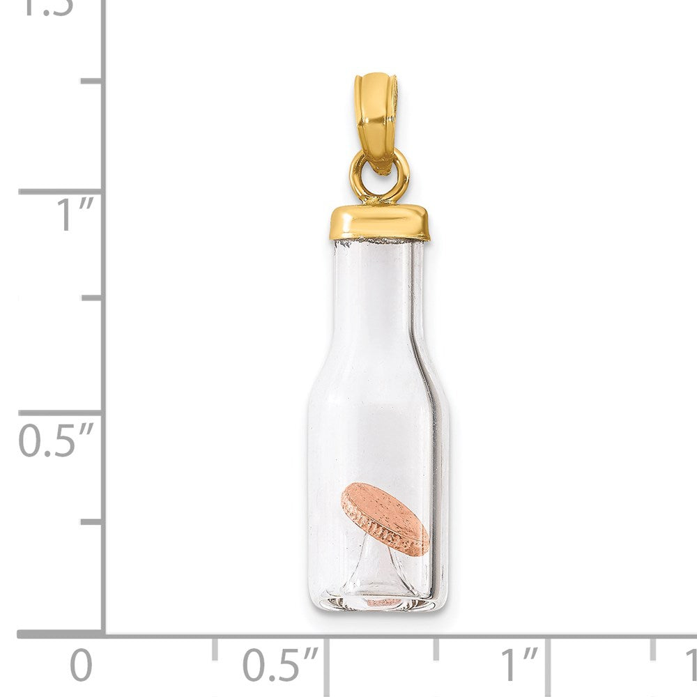 14K Gold 3D Mini Penny in Glass Bottle Pendant - Charlie & Co. Jewelry