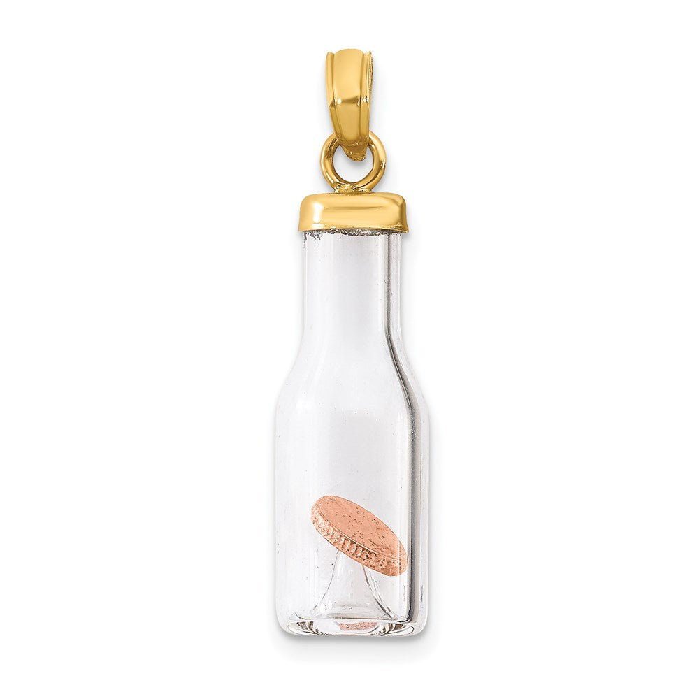 14K Gold 3D Mini Penny in Glass Bottle Pendant - Charlie & Co. Jewelry