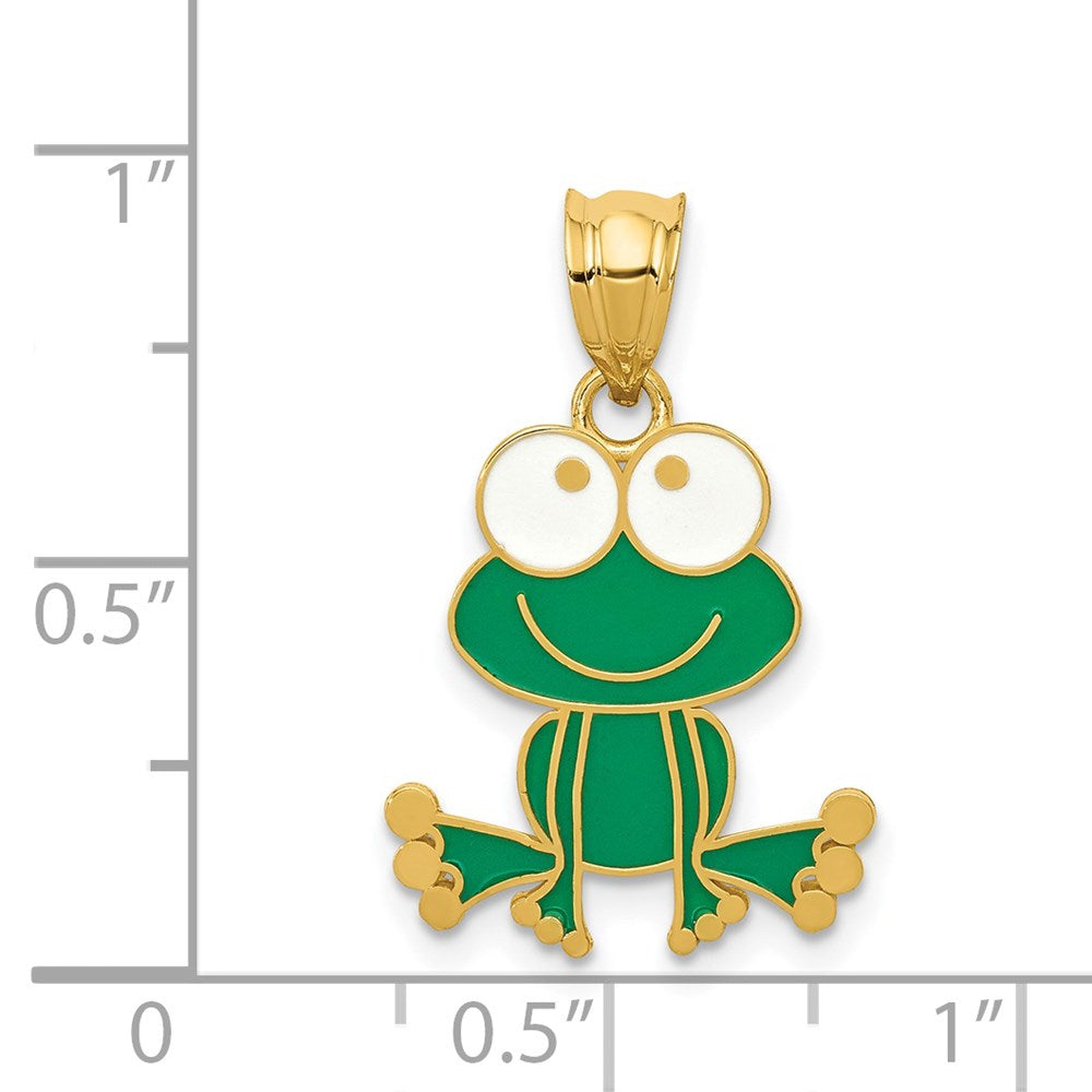 14K Gold Frog Charm Necklace with Green and White Enamel - Charlie & Co. Jewelry