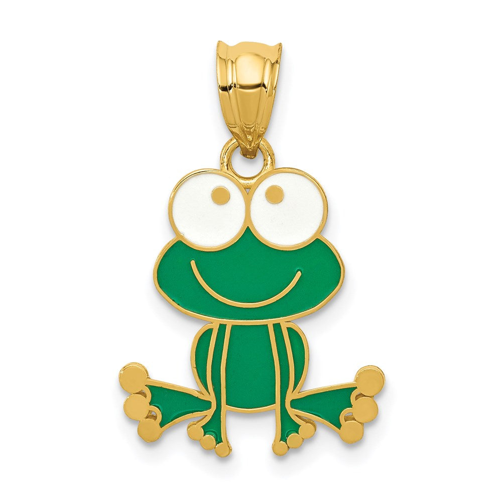 14K Gold Frog Charm Necklace with Green and White Enamel - Charlie & Co. Jewelry