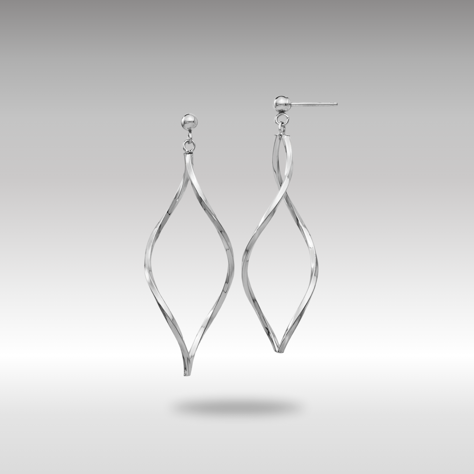 White Gold Twisted Post Dangle Earrings Model-YE1514 - Charlie & Co. Jewelry