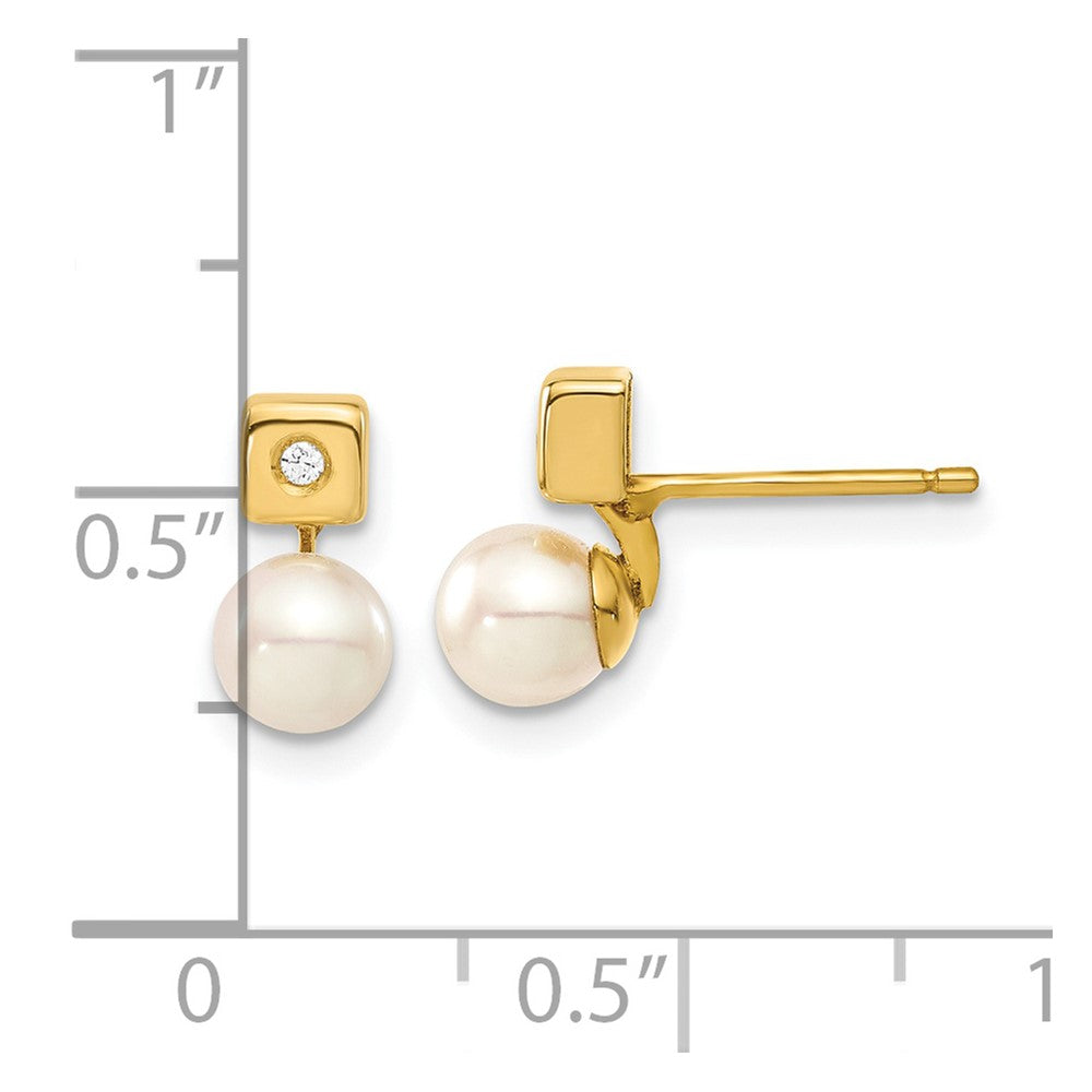 Gold Freshwater Cultured Pearl and CZ Earrings - Model YE153 - Charlie & Co. Jewelry