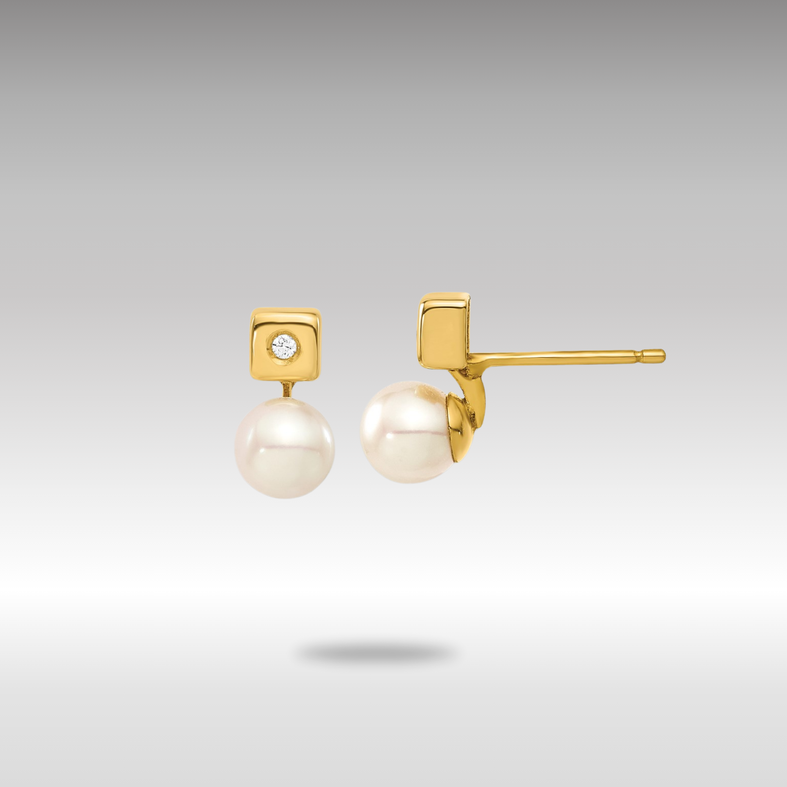 Gold Freshwater Cultured Pearl and CZ Earrings - Model YE153 - Charlie & Co. Jewelry