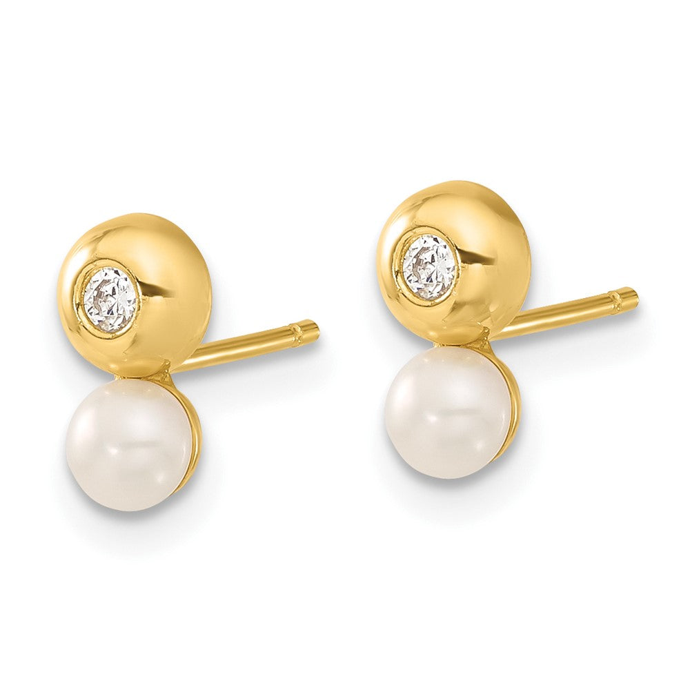 Gold Freshwater Cultured Pearl and CZ Earrings - Model YE154 - Charlie & Co. Jewelry