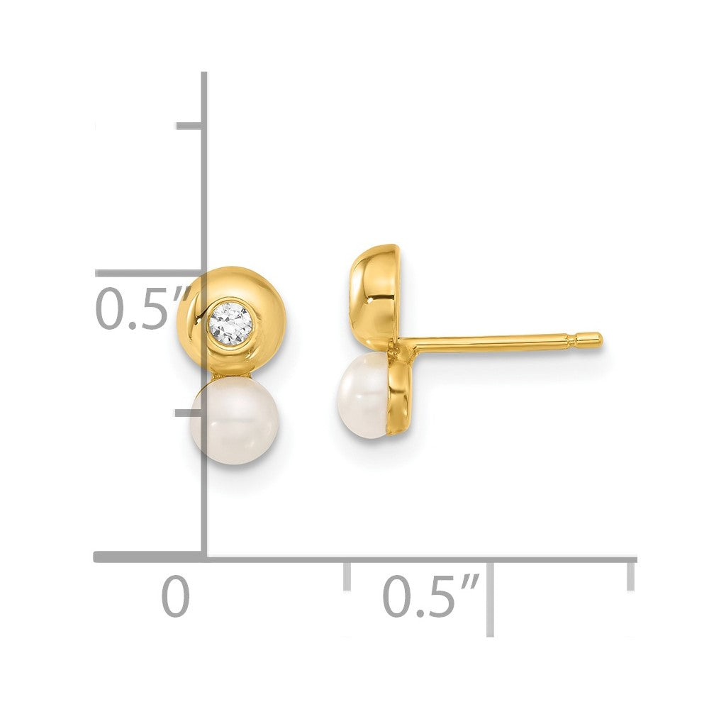 Gold Freshwater Cultured Pearl and CZ Earrings - Model YE154 - Charlie & Co. Jewelry