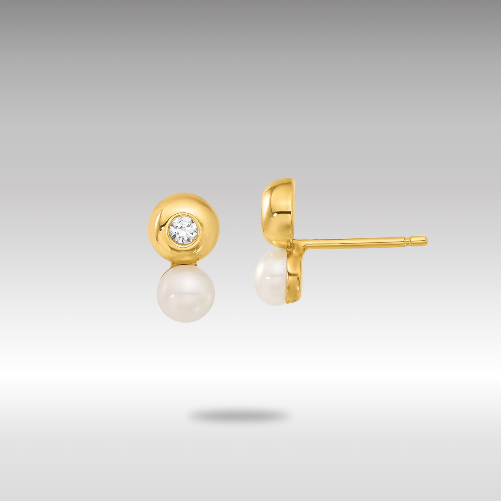 Gold Freshwater Cultured Pearl and CZ Earrings - Model YE154 - Charlie & Co. Jewelry