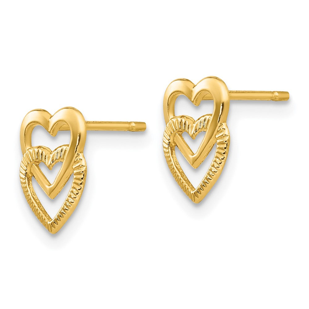 Gold Polished Double Heart Post Earrings - Model YE1649 - Charlie & Co. Jewelry