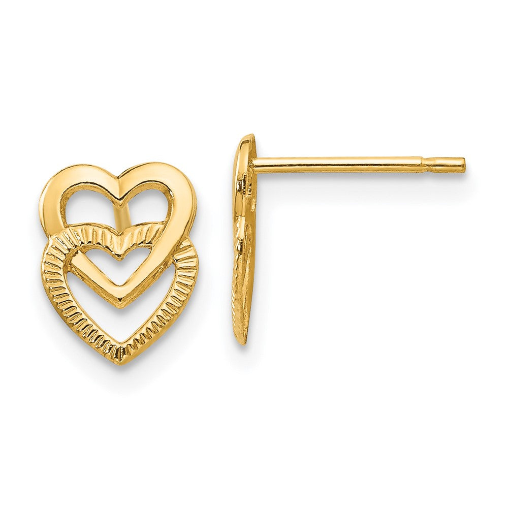 Gold Polished Double Heart Post Earrings - Model YE1649 - Charlie & Co. Jewelry