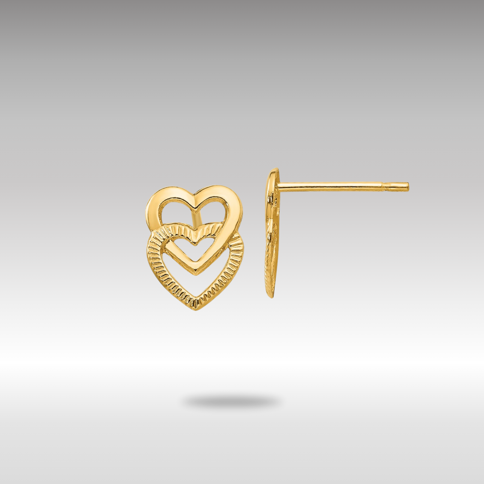 Gold Polished Double Heart Post Earrings - Model YE1649 - Charlie & Co. Jewelry