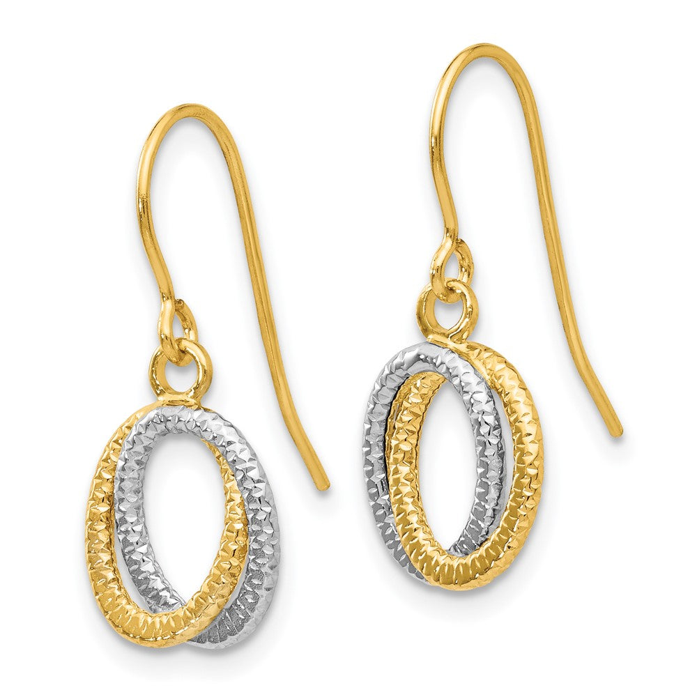 Yellow and White Gold Textured Fancy Dangle Earrings Model-YE1661 - Charlie & Co. Jewelry