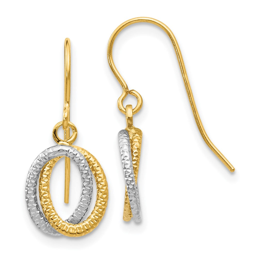 Yellow and White Gold Textured Fancy Dangle Earrings Model-YE1661 - Charlie & Co. Jewelry