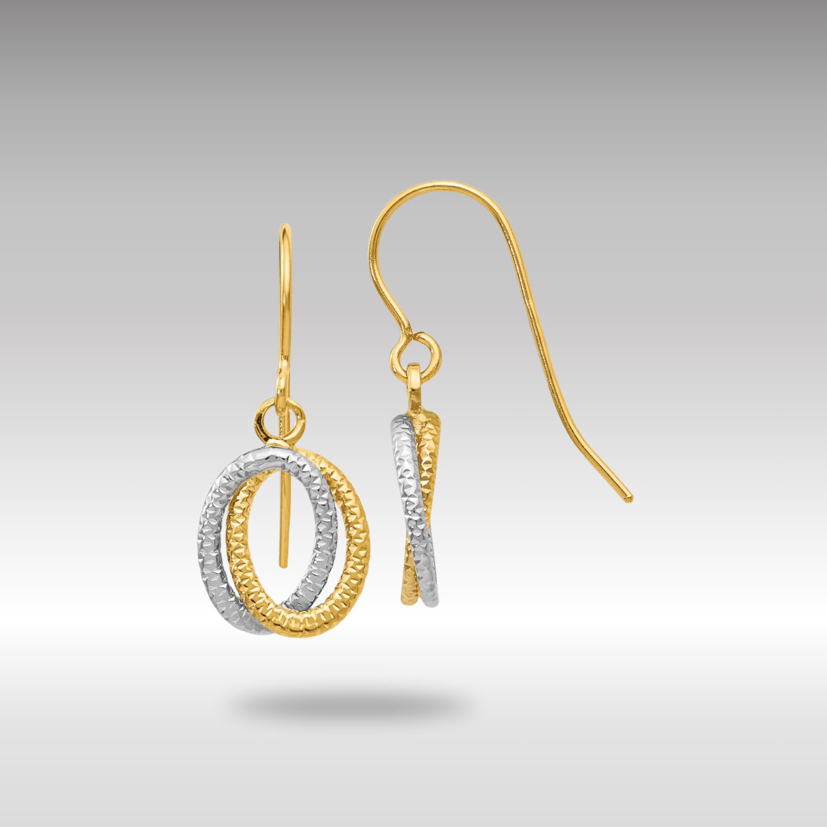 Yellow and White Gold Textured Fancy Dangle Earrings Model-YE1661 - Charlie & Co. Jewelry